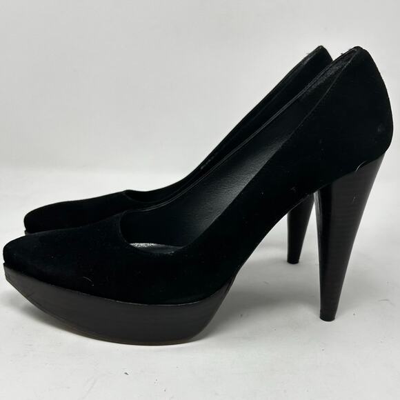 Stuart Weitzman Platform Pumps Shoes Black Suede Leather Size 6 - Picture 3 of 7